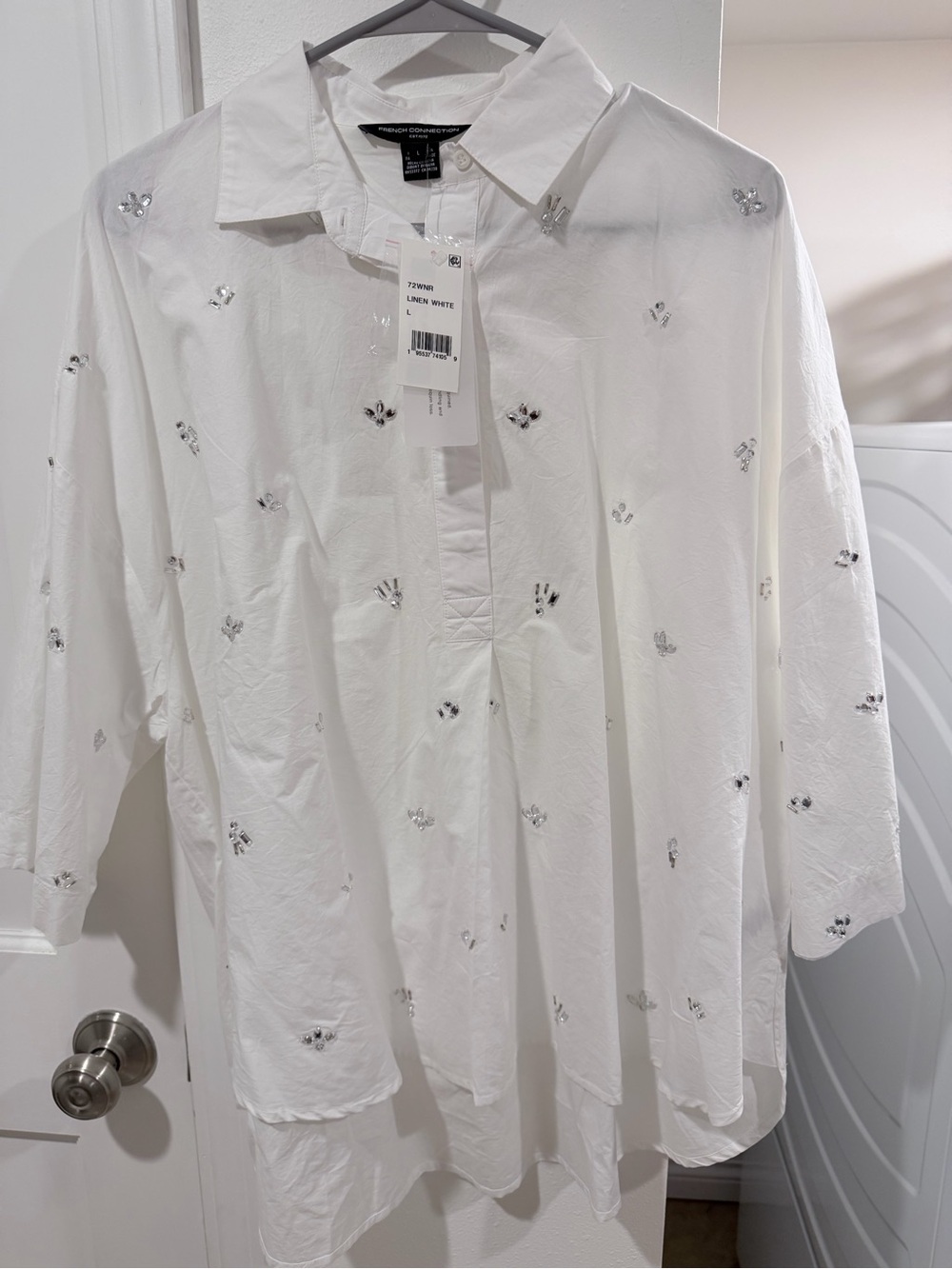 French Connection Embellished White Womenβs Shirt